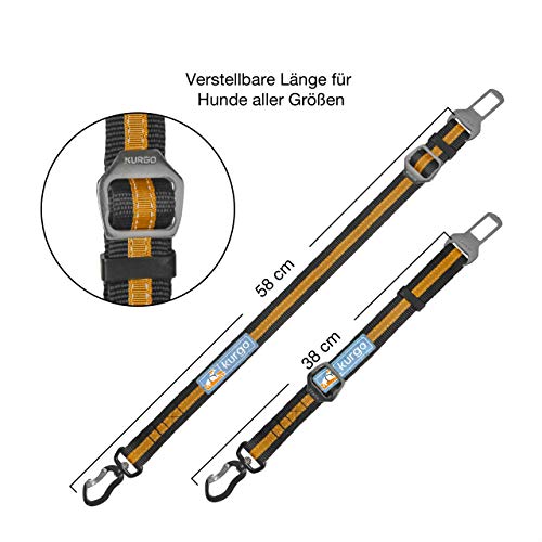 Kurgo Gurtschloss-Hundegurt fürs Auto, Kompatibel mit Tru-Fit Hundegeschirr, Von 38 cm auf 56 cm verlängerbar, Orange