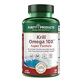 Purity Products Krill Omega-3 10x More EPA and DHA Super Formula Premium PhosphoBoost Krill Oil + Astaxanthin - Supports Joint Comfort + Flexibility - No Fish Burps LemonLock System - 60 SoftGels