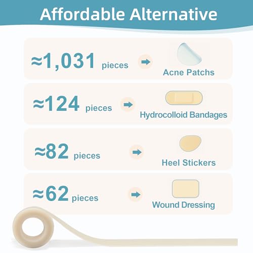 Hydrocolloid Bandages for Wound Care Dressing, 6.6ft Hydrocolloid Roll DIY Size & Shape Hydrocolloid Patch Tape with Self-Adhesive for Burn, Blister, Acne Care (2in x 6.6ft)