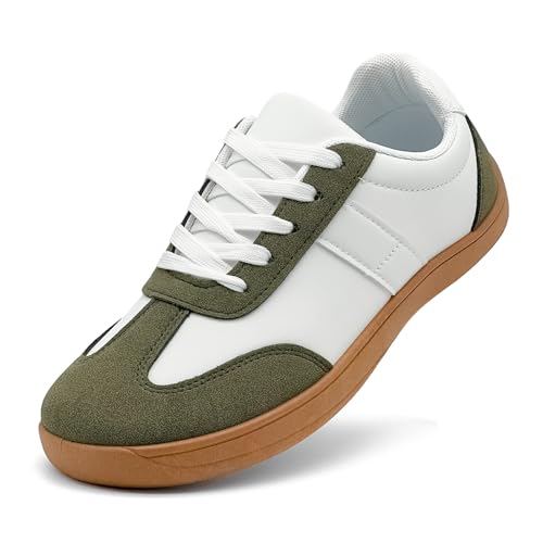rosyclo Retro Tennis Trainers Fashion Skateboard Sneakers Comfort Casual Shoes Classic Lace Up Gum Sole Walking Footwear Trainning Sneakers for Women Men (Green White42)
