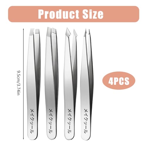 Pinzas Depilar Profesionales – Kit de 4 Pinzas de Precisión para Cejas, Bigote y Pestañas – Pinzas con Mango Antideslizante – Depilación para Hombre y Mujer - imagen 4