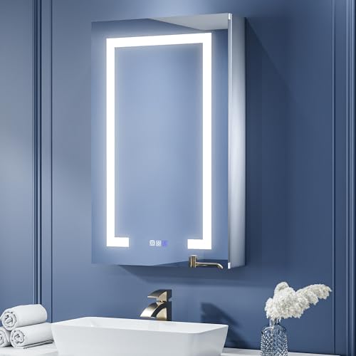 ExBrite 20"x32" Lighted Medicine Cabinet,Recessed/Surface LED Medicine Cabinet,Stepless Dimming, 3-Color Temp,Built-in 6000K Sensor Light,Hinge On The Right