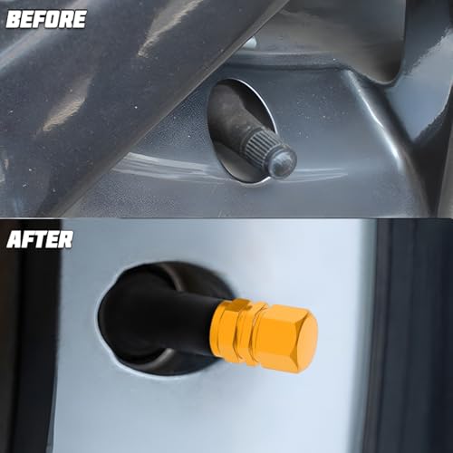 Image of Osilly Car Tire Stem Valve Caps, 8 PCS Aluminum Alloy Valve Stem Covers, Leak-Proof Tire Cap Cover Accessories, Hexgon Style Wheel Air Valve Caps for SUV Car Bike (Yellow)