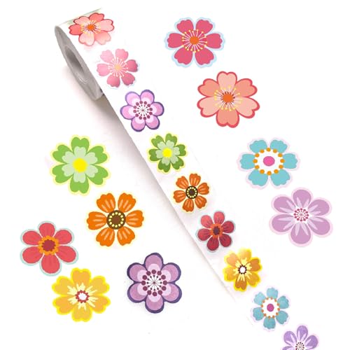 500Pcs Flowers Stickers Roll 1.2 Inch Floral Shape Waterproof Self-Adhesive Stickers Labels Decals for Gift Wrapping Greeting Cards Envelopes Invitations Party Supplies