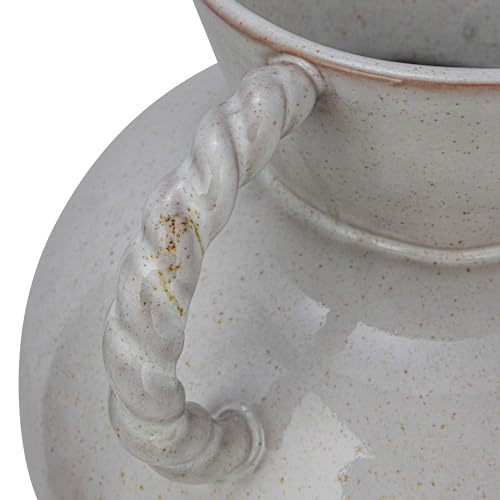 9.25 Inches Stoneware Vase with Twisted Handles and Reactive Glaze, Cream Color