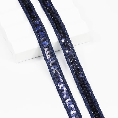 Length12 Yards,Wide 12mm/0.47 inch Navy Blue Sequin Ribbon Trim,for Sewing DIY Crafts Costume Home Decorative (Navy Blue) by VOOMOLOVE - Used condition - US$7.67