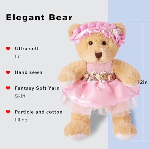 Riverwar Teddy Bear Stuffed Animal,Small Soft Plush Toy in Dress with Cute Headband, Cuddly Gift for Babies, Boys, Girls on Christmas or Valentine's Day (Pink Rose Skirt) by Riverwar - Used condition - Image 3