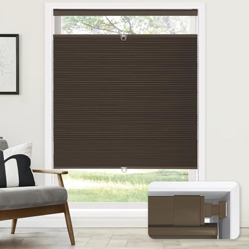 LazBlinds No Drill Cordless Cellular Shades, 20" W x 48" H, Dark Coffee