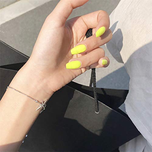 Matte Press on Nails Coffin for Women, DiscountOne Yellow Full Cover Medium Flake Nails with glue Artificial Frosted Nail Tips Sets, 24pcs