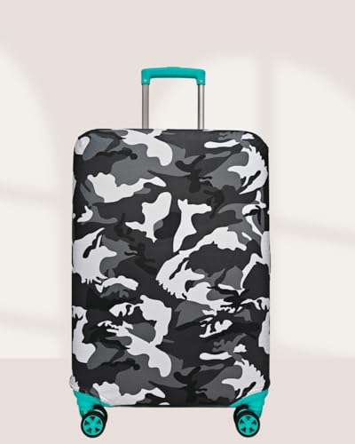 Image of Printed Polyester Suitcase Cover Stretchable Luggage Protector Trolley Bag Cover Travel Accessory (White Black-S,M,L)