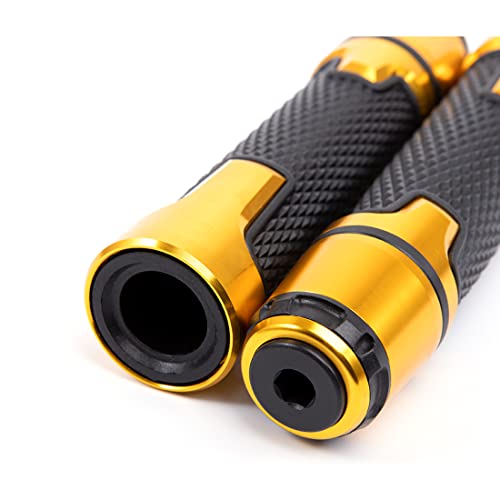 7/8" Motorcycle Hand Grips 22Mm 25Mm Non-Slip End Bar Grip Universal Aluminum Rubber Gel Motorcycle Grips For Sport Bike Cruiser Chopper (Gold B) #TOP3