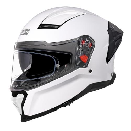 Image of STUDDS Helios ISI and DOT Certified Full Face Helmet with Antifog 100 Lens, Sporty Spoiler (White - XL)