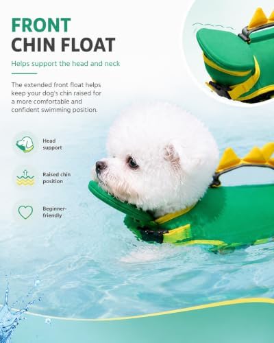 Dog Life Jacket with Chin Float Support, Doggy Life Jacket with Front Neck Float and Head Rest, Adjustable Pet Swimming Vest with Rescue Handle for Pool, Beach, Boating and Water Sports - 4