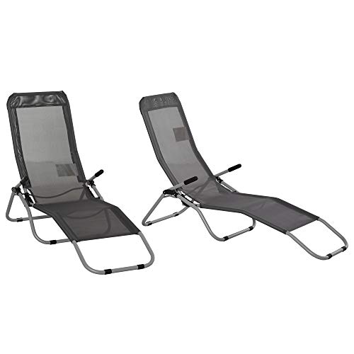 Outsunny Set of 2 Outdoor Patio Chaise Recliner Portable Lounge Chairs w/Rust-Resistant Steel Frame & Adjustable Backrest, Grey