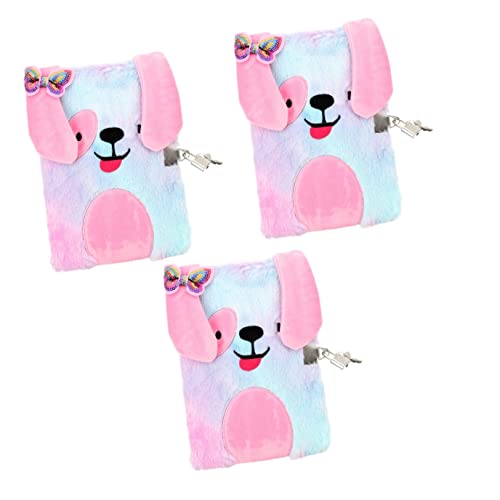 Set de 3 diarios personales con cubierta de peluche y candado miniatura 1