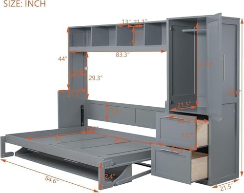 Virubi-Queen Murphy Bed with Storage Wardrobe