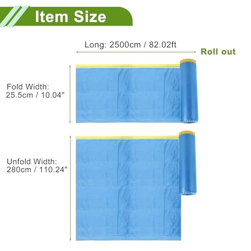 Image of Pre-Taped Masking Film Plastic Cover PE Film Masking Paper 1 Pc 2500x280cm / 82.02ftx110.24 inch Yellow Blue