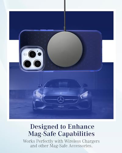 Image of CG MOBILE Mercedes-Benz Phone Case [Official Licensed] Double Layer Case with Star Pattern | Magnetic Compatible | Protective Case Designed for iPhone 15 Pro (6.1-Inch) - Blue