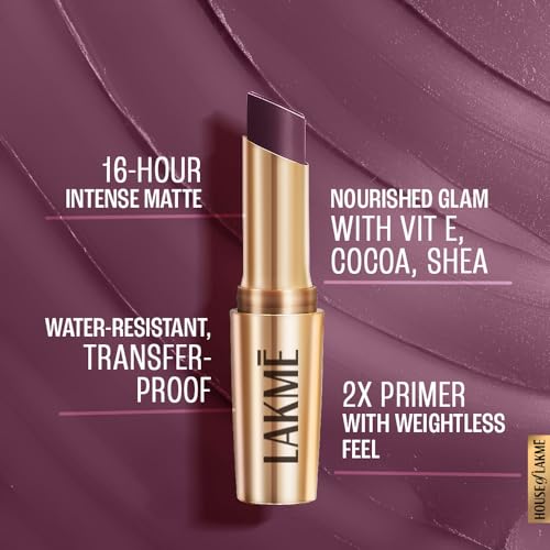 Image of Lakme Powerplay Priming Matte Lipstick, Smooth Matte Finish, Lightweight Lipstick, Smudgeproof, Lasts 16hrs, Hydrates Lips, Garnet Punch, 3.6g (Pack of 2)