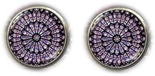 Brincos Notre Dame, brincos Notre Dame de vitral Notre Dame, janela de Notre Dame rosa, brincos cristãos católicos