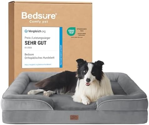 BEDSURE orthopädisches Hundebett ergonomisches Hundesofa, 89x63cm, grau | Hundekorb mittelgroße Hunde mit eierförmiger Kistenschaum, wasserdichtem & waschbarem Bezug, rutschfester