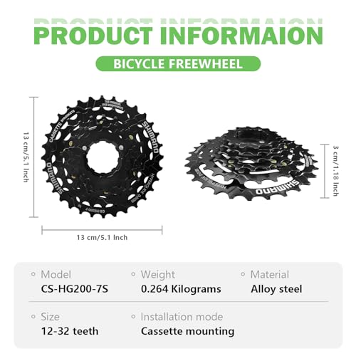 Relwears Bike Cassette 7 Speed CS-HG200 Bike Sprocket 12-32T for Mountain Bike Folding Bike, Black - Thumbnail 5