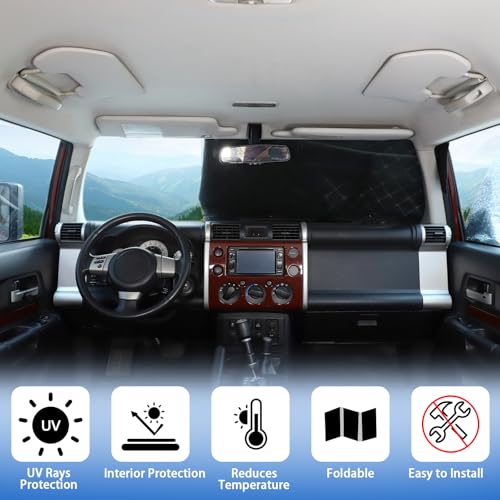 Image of Windshield Snow Cover Fit for Toyota FJ Cruiser 2007-2021, Front Windshield Cover for Ice and Snow, Auto Extra Thick Windshield Ice Cover Protects Windshield from Rain, Sun, Frost(Silver)