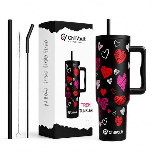 Image of REFULGIX ChillVault 1200ml Stainless Steel Tumbler | Double-Wall Vacuum Insulated Travel Mug with Handle, Leak-Proof Lid & 2 Reusable Straws | Keeps Drinks Hot & Cold | Black