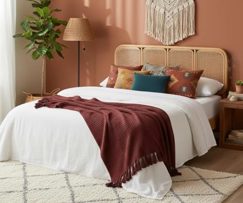 Image of 100% Cotton Waffle Weave Sofa Throw Blanket 50x60 Inches or 125x150 cms Lightweight, Soft & Breathable Couch, Bed or Chair Throw Blanket for Living or Bedroom, Cranberry