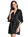 Produktbild Aibrou Damen Morgenmantel Kimono Satin Kurz Robe Bademantel Nachtwäsche Sleepwear V Ausschnitt mit Gürtel