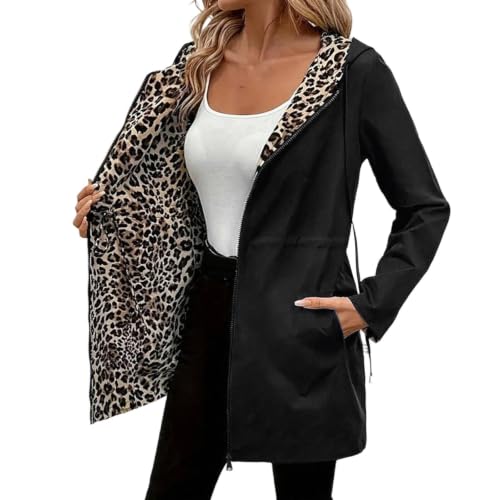 Image of Hoodies for Women UK Reversible Trench Coat Hooded Sweatshirt Jacket Black