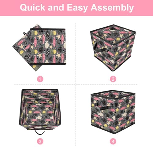 Boîte de rangement pliable en tissu rose et noir pour placard