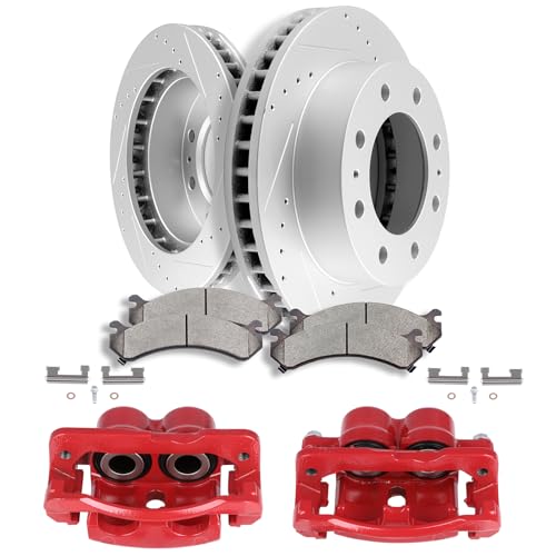 Image of SCITOO Front Brake Kit [4] Brake Pads [2] Brake Rotors [2] Brake Disc Calipers w /Bracket Compatible With 2003-2006 for Cadillac for Escalade ESV,2002-2006 for Cadillac for Escalade EXT
