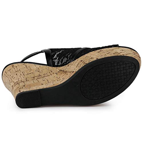 Allegra K Women's Open Toe Platform Heel Lace Wedges Black Sandals 7 M US