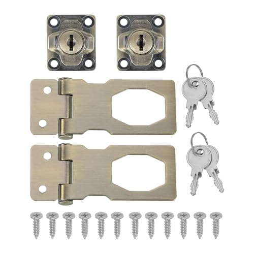 Image of MECCANIXITY Twist Knob Keyed Hasp Locks Safety Packlock Clasp Hasp Latches with Keys & Screws 2.5 Inch for Window Barn Drawer Cabinet Garage Small Doors (Pack of 2, Green)