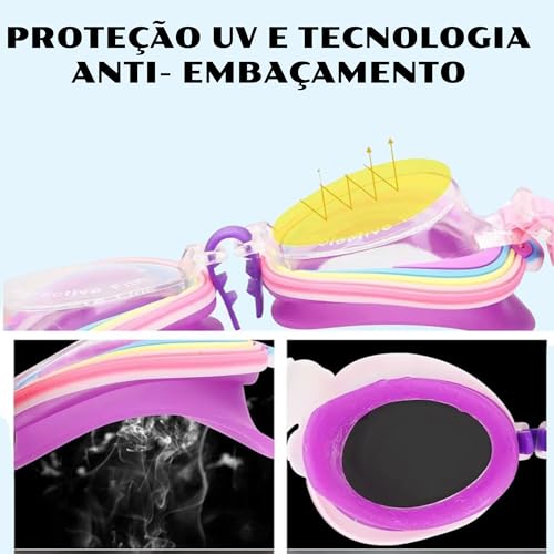 Óculos De Natação Infantil Com Alça Ajustável, Diversos Estilos e Cores, Lente Com Proteção Uv Para