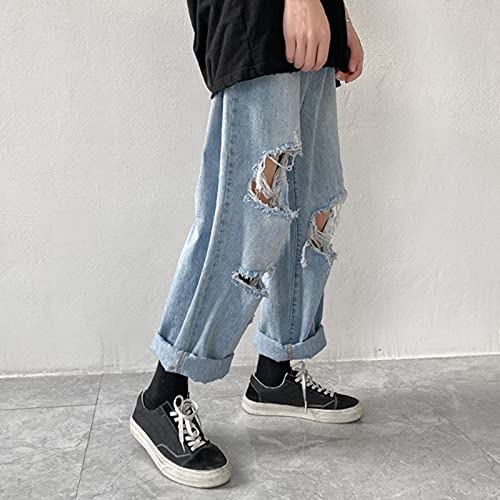 Ripped Jeans Men Relaxed Fit Wide Leg Baggy Destroyed Denim Pants with Pockets Casual Trousers Hip Hop Streetwear4
