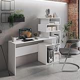 SCARPIERA - Scrivania da ufficio con libreria nella parte destra sviluppata in altezza: libreria con un design geometrico costruita a zig zag, interamente di colore bianco