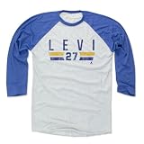 500 LEVEL Devon Levi 3/4 Sleeve T-Shirt (Baseball Tee, Medium, Royal/Ash) - Devon Levi Buffalo Font