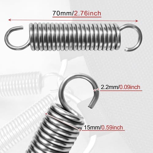 NICAVKIT 4 Stück Edelstahl Zugfedern mit Haken, Spannfeder Zugfeder 70mm freie Länge,Außendurchmesser 15mm,Drahtdurchmesser 2,2mm,Maximale Zugkraft 12KG - 2,2x15x70mm