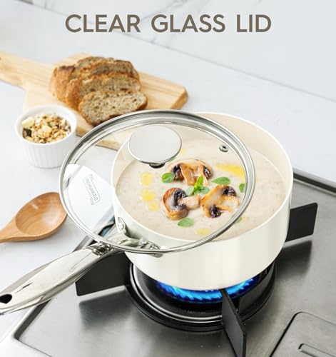 MICHELANGELO 1 Quart Saucepan with Lid, Nonstick Sauce Pan with Non-Toxic Ceramic Coating, Cream Sauce pan, 1 Qt Saucepans, Oven Safe by MICHELANGELO - Used condition - Image 6