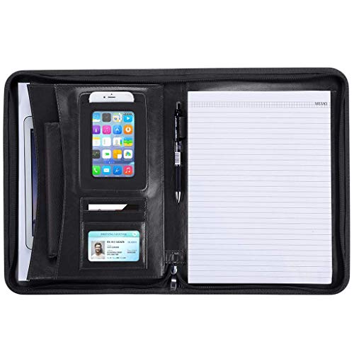 Konferenzmappe A4 Leder, Slypnos Schreibmappe Portfolio Mappe Aktenmappe für Damen und Herren, Organizer Mappe mit Reissverschluss,wasserdicht, schwarz