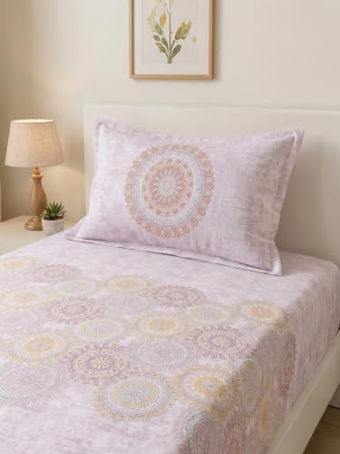 Image of Mafatlal 186 TC Spring Glory 100% Cotton Single Flat Bedsheet | 60 x 90 Inches | Soft & Breathable Floral Printed Bed Linen | Includes 1 Matching Pillow Cover | Floral Pink