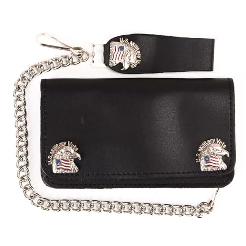 Image of Milwaukee Leather MLW7889 Men's 7.5 inch Black Premium Leather Soft Biker Wallet - Bi-Fold Anti-Theft Stainless Steel Chain