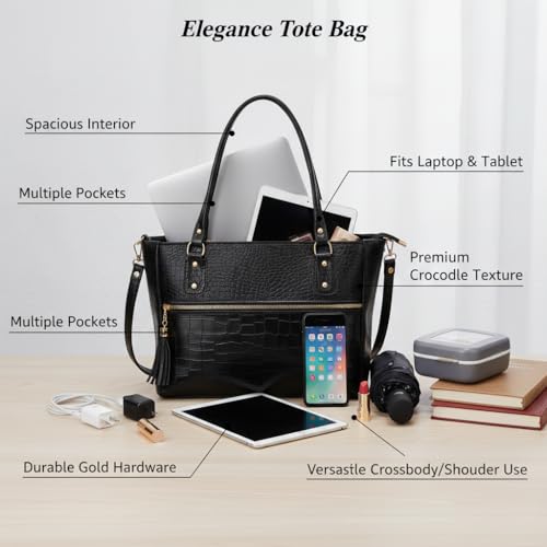 Image of AVERAA Medium Capacity Croco Pattern Tote Bags For Womens Big Purses And Handbags Ladies Big Shoulder Bag | Office Bag for Women, Ladies Bag Stylish Branded, Leather Bag for Women, Women Office Bag | Chic Croc Texture, Dual Carry Style, Rich Tan Finish, Spacious Interior, Secure Zip Closure, Adjustable Strap