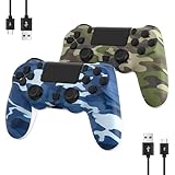 YsoKK 2 Pack Wireless Controller for Ps4/Slim/Pro with 1000mah Battery/Dual Vibration/Audio Jack/6-axis Motion Sensor(Camouflage Green and Camouflage Blue)