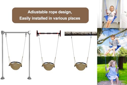 ROPECUBE Hand-Knitting Toddler Swing, Swing Seat for Kids with Adjustable Ropes, Little tikes Swings Set, for Outdoor Indoor, Playground, Backyard (Light Brown) - Thumbnail 2
