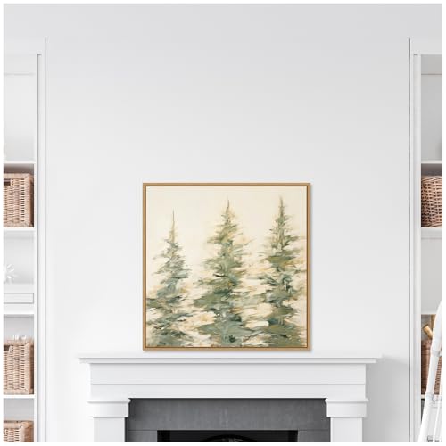 Kate and Laurel Sylvie Evergreen Trees Abstract Framed Canvas Wall Art by The Creative Bunch Studio 30 x 30 Natural, Rustic Farmhouse, Landscapes, Nature Art for Wall Decor, Living Room, Bedroom by Kate and Laurel - Used condition - Image 6