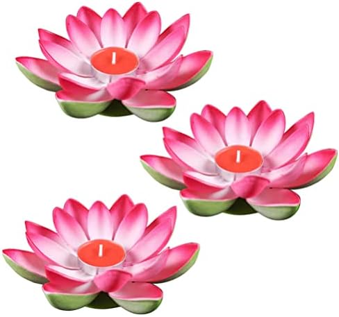 DOITOOL 3Pcs Lotus Floating Lanterns, Waterproof Lotus Candle Tealight Holder, Artificial Floating Lotus Night Light Candlestick for Pool, Fish Tank, Wedding Party Decor Buddhist Prayer Light ( Red )
