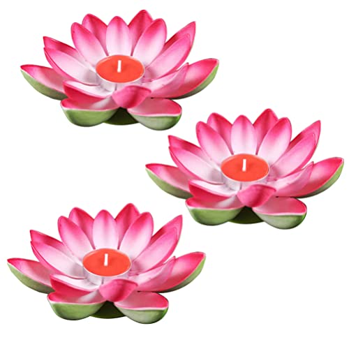 Doitool 3Pcs Lotus Floating Lanterns, Waterproof Lotus Candle Tealight Holder, Artificial Floating Lotus Night Light Candlestick For Pool, Fish Tank, Wedding Party Decor Buddhist Prayer Light ( Red ) #TOP26